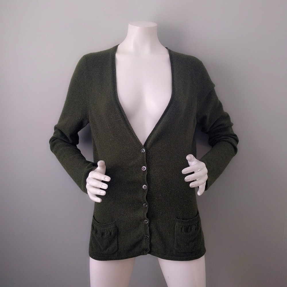 Magaschoni Moss Green Cashmere V Neck Cardigan XL - Picture 1 of 5